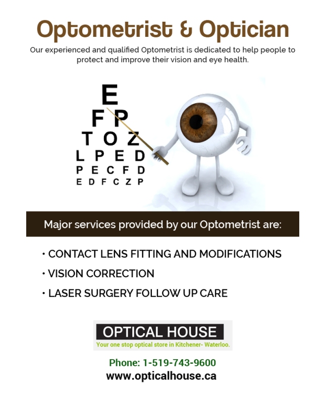 Optometrist Waterloo. Our experienced and qualified Optometrist is dedicated to help people to protect and improve their vision and eye health.Call 1-519-743-960